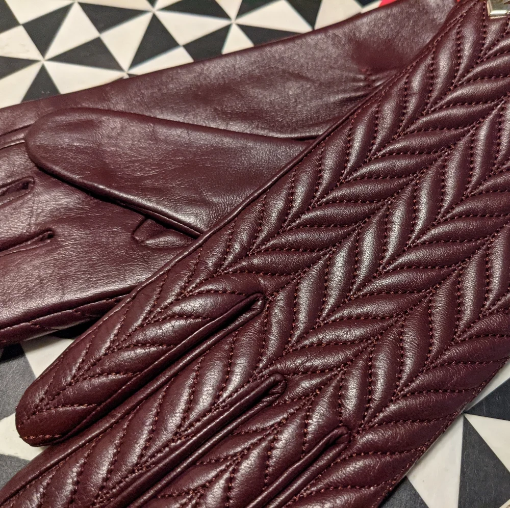 kate spade Quilted Leather Long Gloves in Burgundy